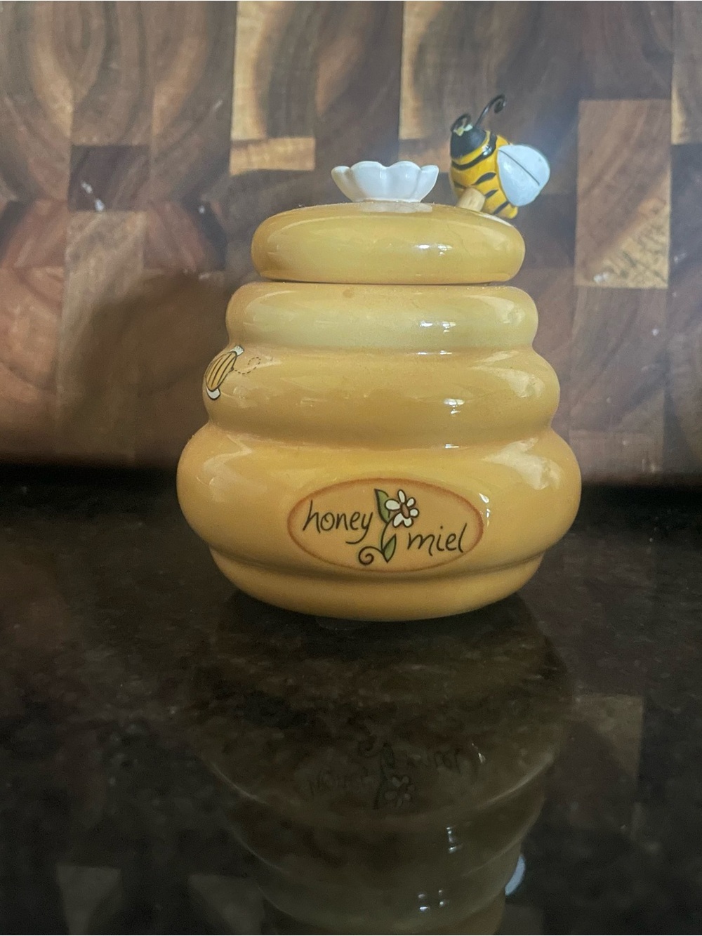Bee Honey Pot Ceramic Jar - Yellow
